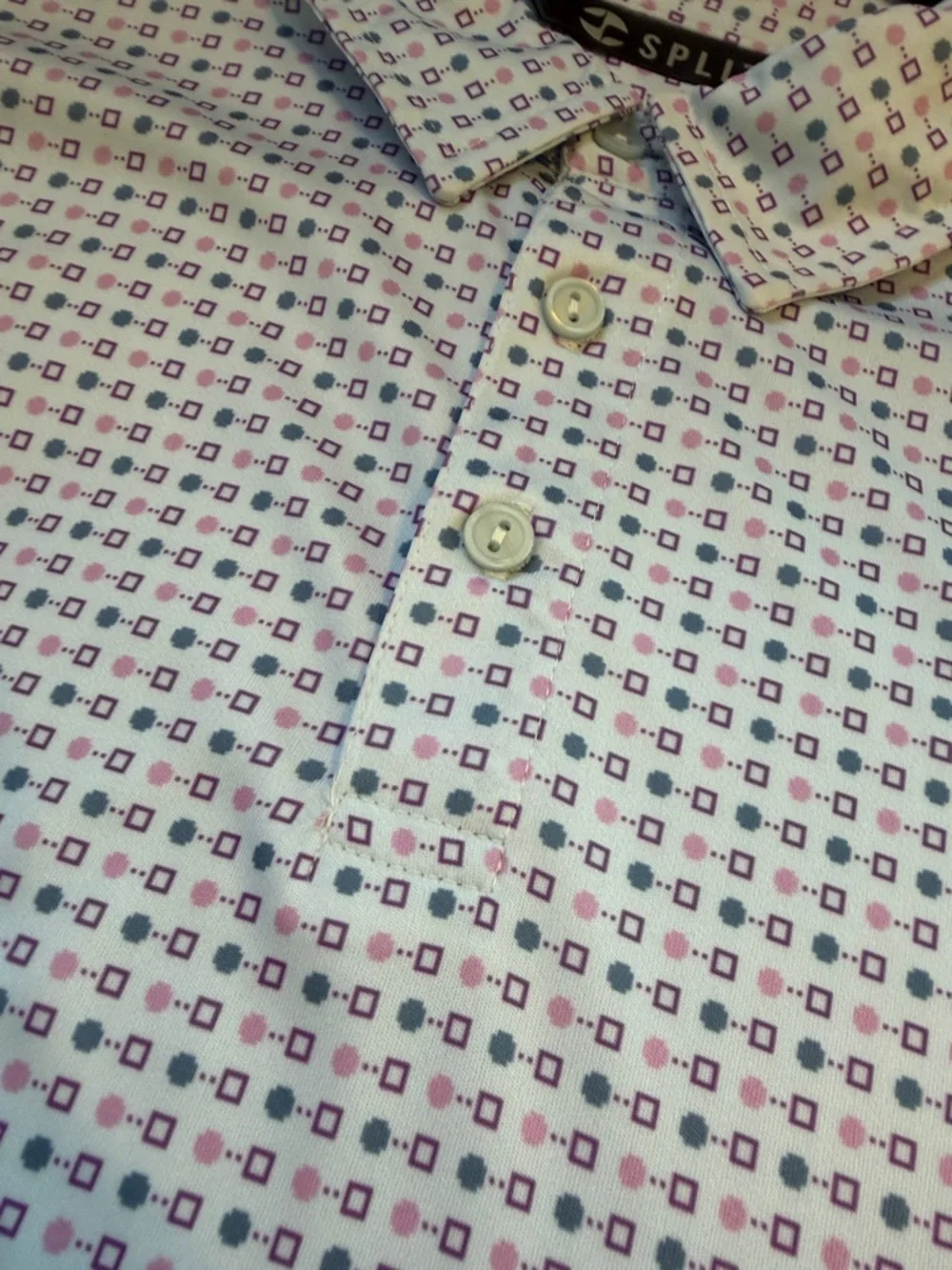 split White Polo with Blue & Red Micro Pattern - Picture 7 of 8